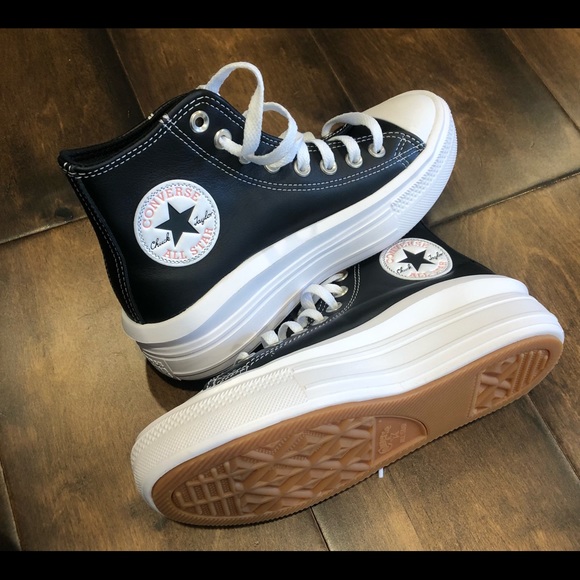 CONVERSE CHUCK TAYLOR MOVE PLATFORM HIGH TOP BLACK leather NEW - Picture 13 of 16